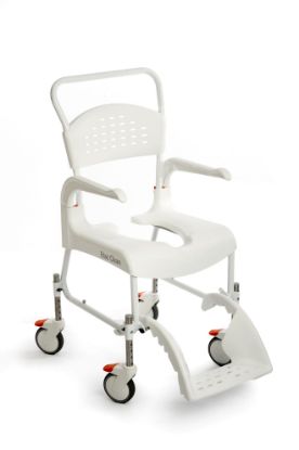 Show details for Etac Clean Height adjustable shower commode chair, white with 4 locakable castors Picture of Etac Clean Height adjustable shower commode chair, white with 4 locakable castors